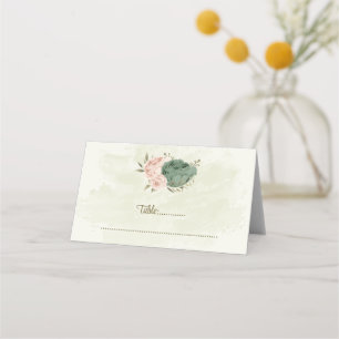 sage green blush flowers botanical wedding place card