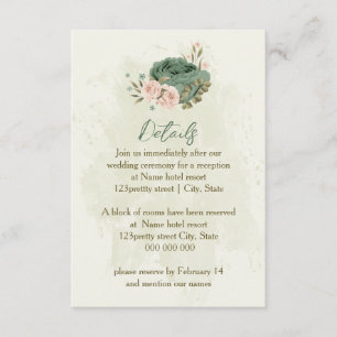 sage green blush flowers wedding details enclosure card