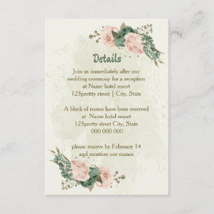 sage green blush flowers wedding details enclosure card