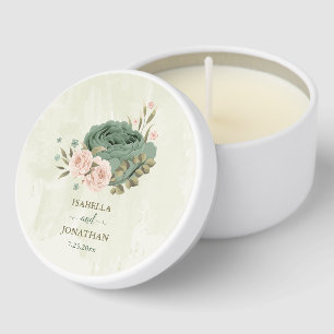 sage green blush flowers wedding mini candle favors