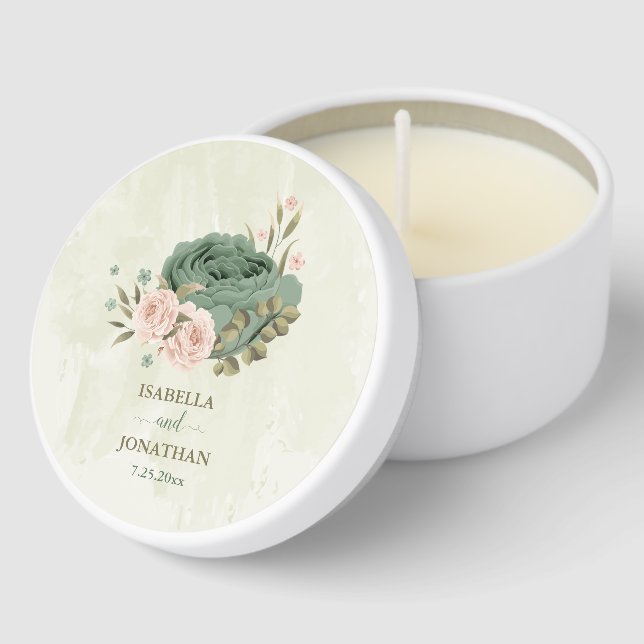 sage green blush flowers wedding mini candle favors (Corner)