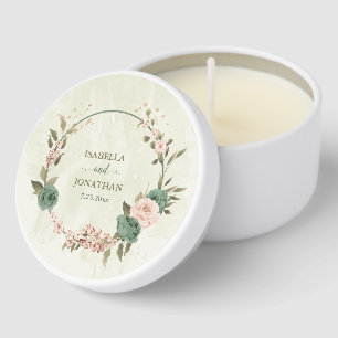 sage green blush flowers wedding mini candle favors