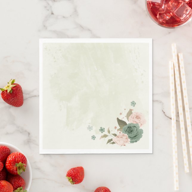 sage green blush flowers wedding napkins (Insitu)