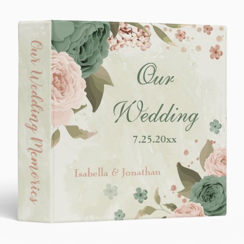 sage green blush flowers wedding photo album 