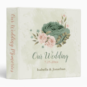 sage green blush flowers wedding photo album 3 ring binder