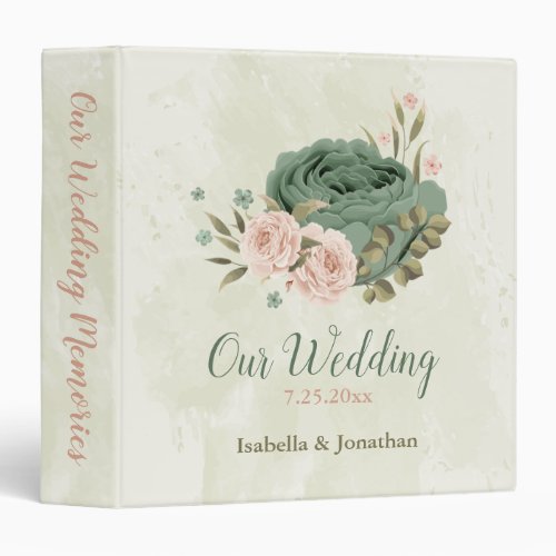 sage green blush flowers wedding photo album
