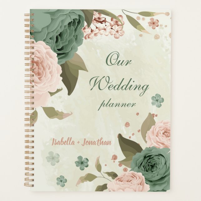 sage green blush flowers wedding planner (Front)