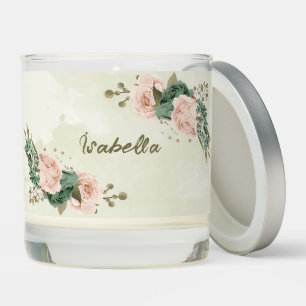 sage green blush flowers wedding scented candle