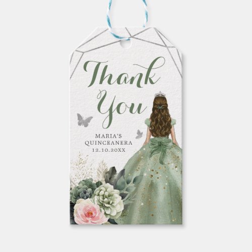 Sage Green Blush Geometric Quinceaera Thank You Gift Tags