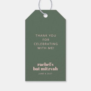 Sage Green Blush Pink Bold Modern Bat Mitzvah Gift Tags