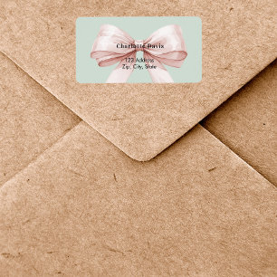Sage green blush pink bow return address label