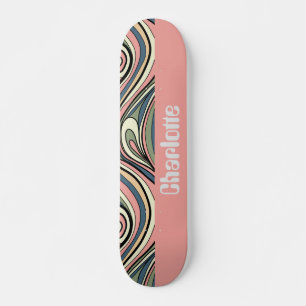 Sage Green, Blush Pink, Dusty Blue Retro Swirl Skateboard