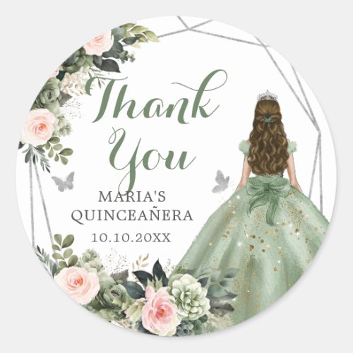 Sage Green Blush Pink Floral 15 Aos Thank You Classic Round Sticker