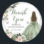 Sage Green Blush Pink Floral 15 Años Thank You Classic Round Sticker<br><div class="desc">Sage Green Blush Pink Floral 15 Años Thank You Sticker</div>