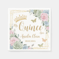 Sage Green Blush Pink Floral Butterfly Quinceanera