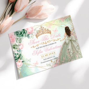 Sage Green Blush Pink Floral Quinceanera Save The Date