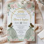 Sage Green Blush Pink Floral Twins Quinceañera Invitation<br><div class="desc">Our enchanting sage green and blush floral twin girls quinceañera invitation captures the essence of elegance and grace. Delicate sage green and blush florals adorn the border, framing the centerpiece: two elegant young women, each radiant in their sage green ball gowns. This invitation exudes timeless beauty, perfectly capturing the essence...</div>