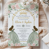Sage Green Blush Pink Floral Twins Quinceañera