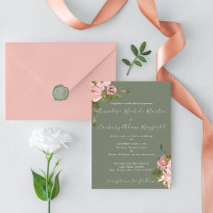 Sage Green Blush Pink Floral Wedding Invitation
