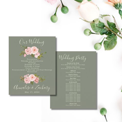 Sage Green  Blush Pink Floral Wedding Program