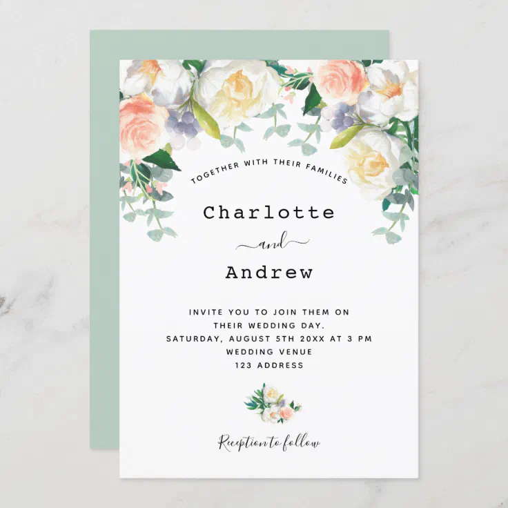 Sage green blush pink florals eacalyptus wedding invitation | Zazzle