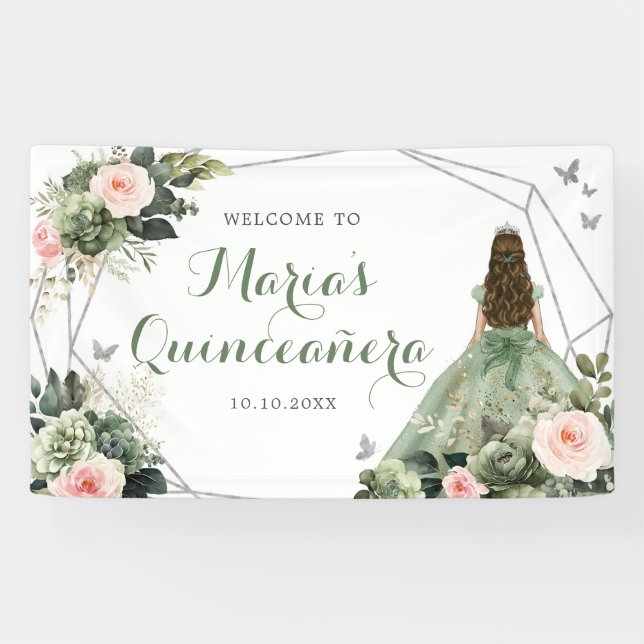 Sage Green Blush Pink Girl Sweet Sixteen Birthday Banner (Horizontal)