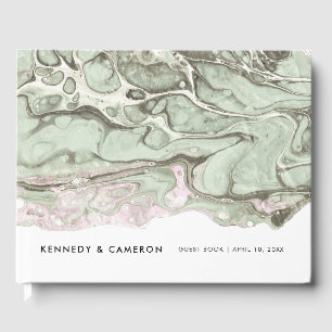 Sage Green & Blush Pink Minimalist Marble Guest Book