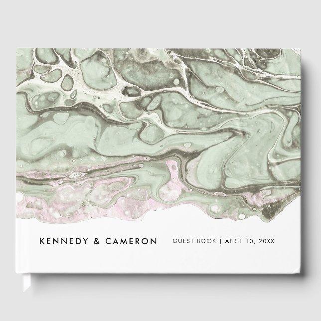 Sage Green & Blush Pink Minimalist Marble Guest Book (Front)
