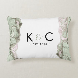 Sage Green & Blush Pink Minimalist Marble Wedding Accent Pillow