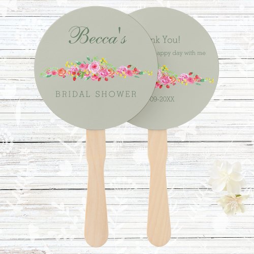 Sage Green Blush Pink Peony Bridal Shower Hand Fan