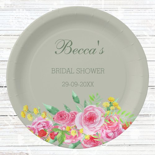 Sage Green Blush Pink Peony Bridal Shower  Paper Plates