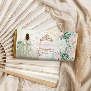 Sage Green Blush Pink Quinceaner Sweet 16 Hershey Bar Favors