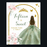 Sage Green Blush Pink Quinceañera Fifteen is Sweet Poster<br><div class="desc">Sage Green Blush Pink Quinceañera Fifteen is Sweet Sign</div>