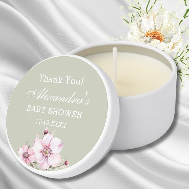 Sage Green Blush Pink Roses Baby Shower Thank You Mini Candle Favors (Creator Uploaded)