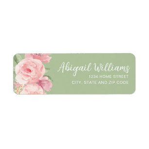 Sage Green Blush Pink Roses Return Address Label
