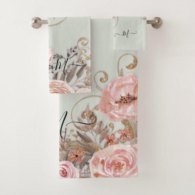 Blooming Flamingo Set HAND TOWELS EMBROIDERED Beautiful 