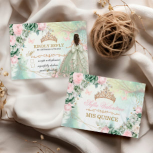 Sage Green Blush Pink Whimsical Forest Quinceañera Note Card