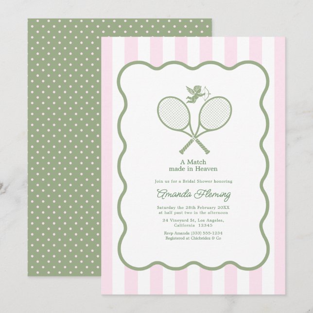 Sage Green & Blush Preppy Tennis Bridal Shower Invitation (Front/Back)