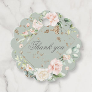 Sage Green Blush Watercolor Floral Wedding Favor T Favor Tags