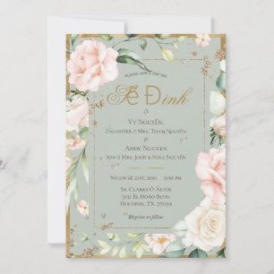 Sage Green Blush Watercolor Floral Wedding Invitation