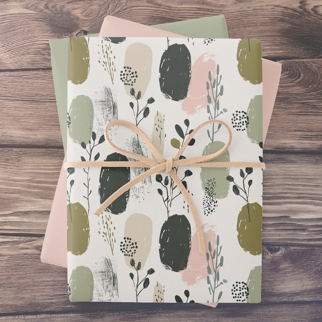 Sage Green Blush Whimsical Foliage Pattern Wrapping Paper Sheets (Creator Uploaded)