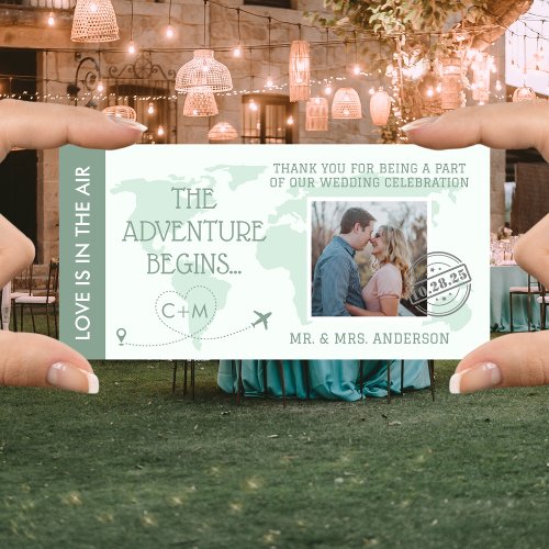 Sage Green Boarding Pass Destination Wedding   Thank You Card