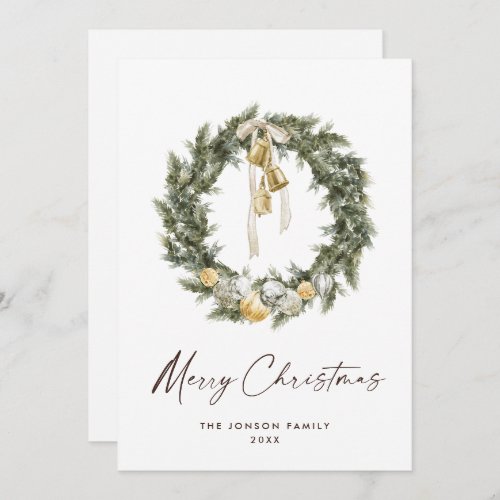Sage Green Bohemian Christmas Wreath Greeting Holiday Card