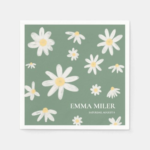 Sage Green Bohemian Daisy Flower Napkins