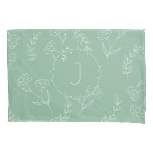 Sage Green Bohemian Floral Monogram Pillow Case