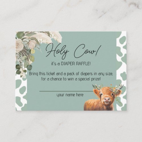 Sage Green Bohemian Holy Cow Baby Shower Enclosure Card