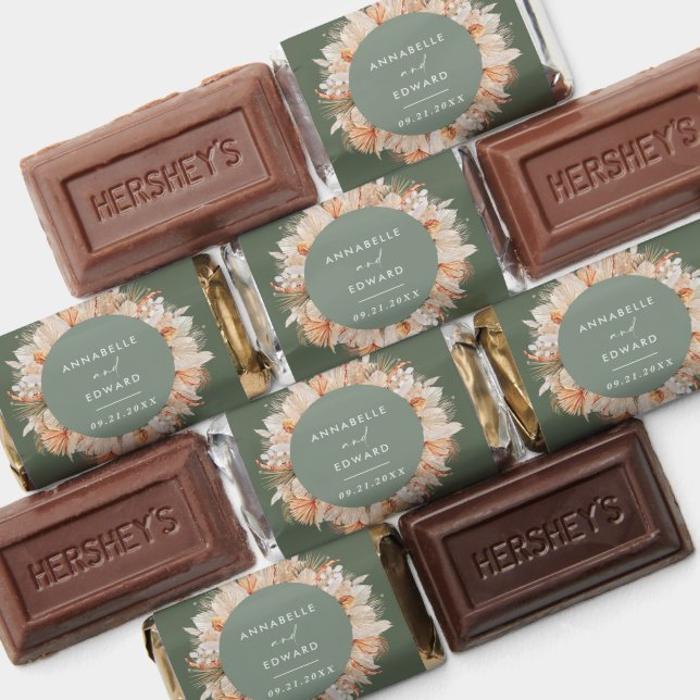 sage green bohemian pampas grass wedding hershey's miniatures (Assorted)