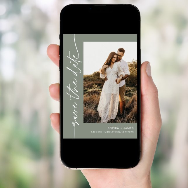 SAGE Green Bohemian Photo Save The Date Card (Front Digital)