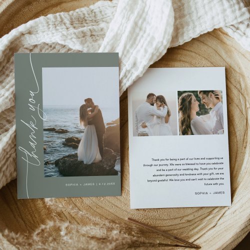 SAGE Green Bohemian Photo Wedding Thank You Card