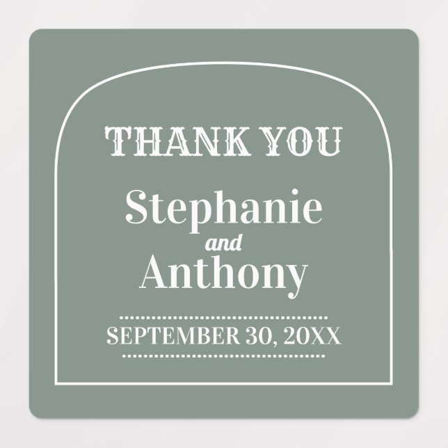 Sage Green Bohemian Retro Arch Thank You Wedding  Labels (Design 1)